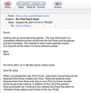 Illustration for article titled Jobs Personally Tells iPod Owner That Missing Calendar Entry Was a Bug